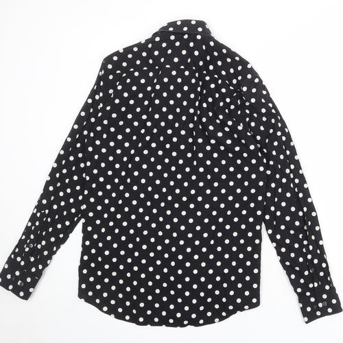 H&M Mens Black Polka Dot Cotton Button-Up Size S Collared Button