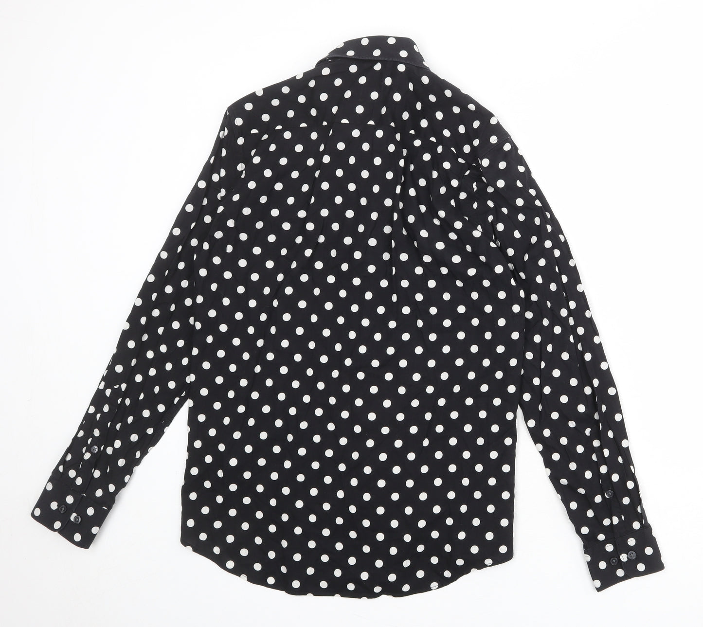 H&M Mens Black Polka Dot Cotton Button-Up Size S Collared Button