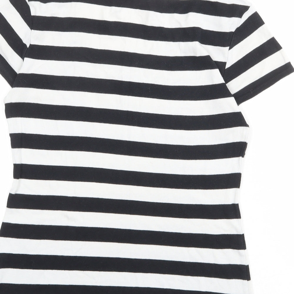 NEXT Womens Black Striped 100% Cotton Basic T-Shirt Size 14 Scoop Neck