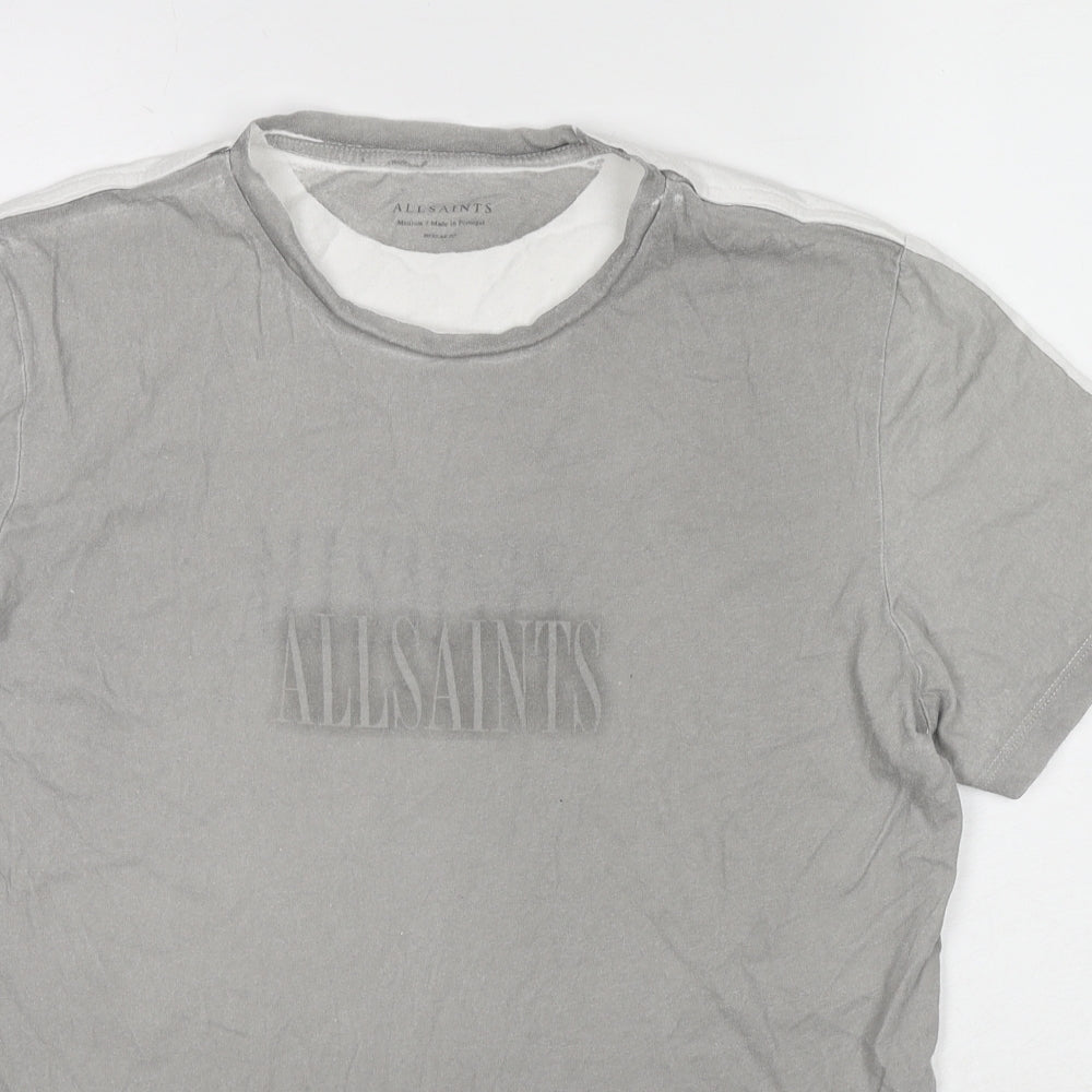 AllSaints Mens Grey Colourblock Cotton T-Shirt Size M Round Neck