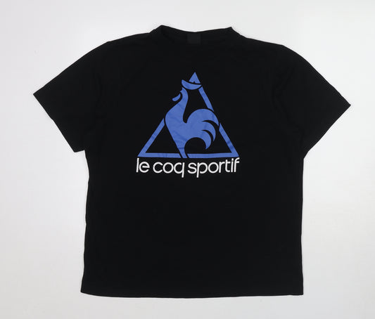 le coq sportif Mens Black Polyester T-Shirt Size XL Round Neck