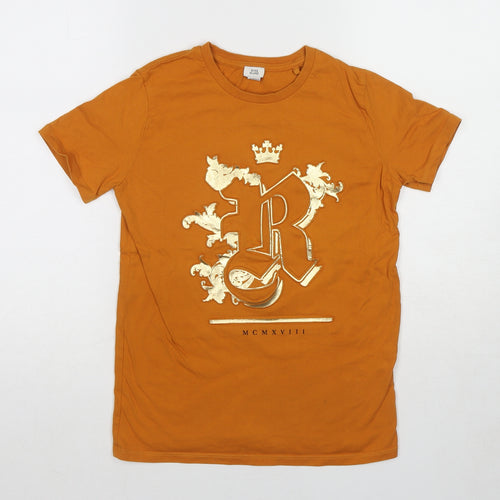 River Island Boys Orange Cotton Basic T-Shirt Size 10-11 Years Round Neck Pullover