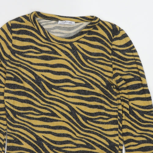 Zara Womens Multicoloured Round Neck Animal Print Viscose Pullover Jumper Size M - Tiger Print