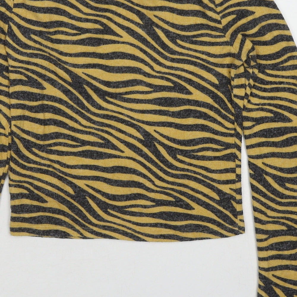 Zara Womens Multicoloured Round Neck Animal Print Viscose Pullover Jumper Size M - Tiger Print