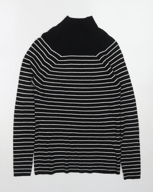 Marks and Spencer Womens Black Roll Neck Striped Viscose Pullover Jumper Size 8