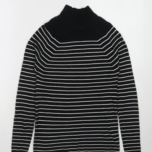 Marks and Spencer Womens Black Roll Neck Striped Viscose Pullover Jumper Size 8