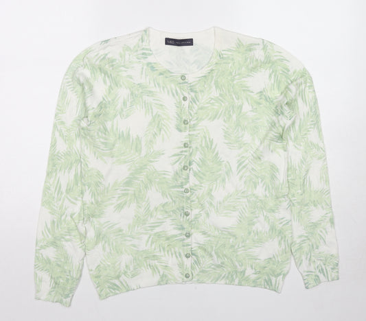 Marks and Spencer Womens Green Round Neck Geometric Viscose Cardigan Jumper Size 12 - Leaf Print