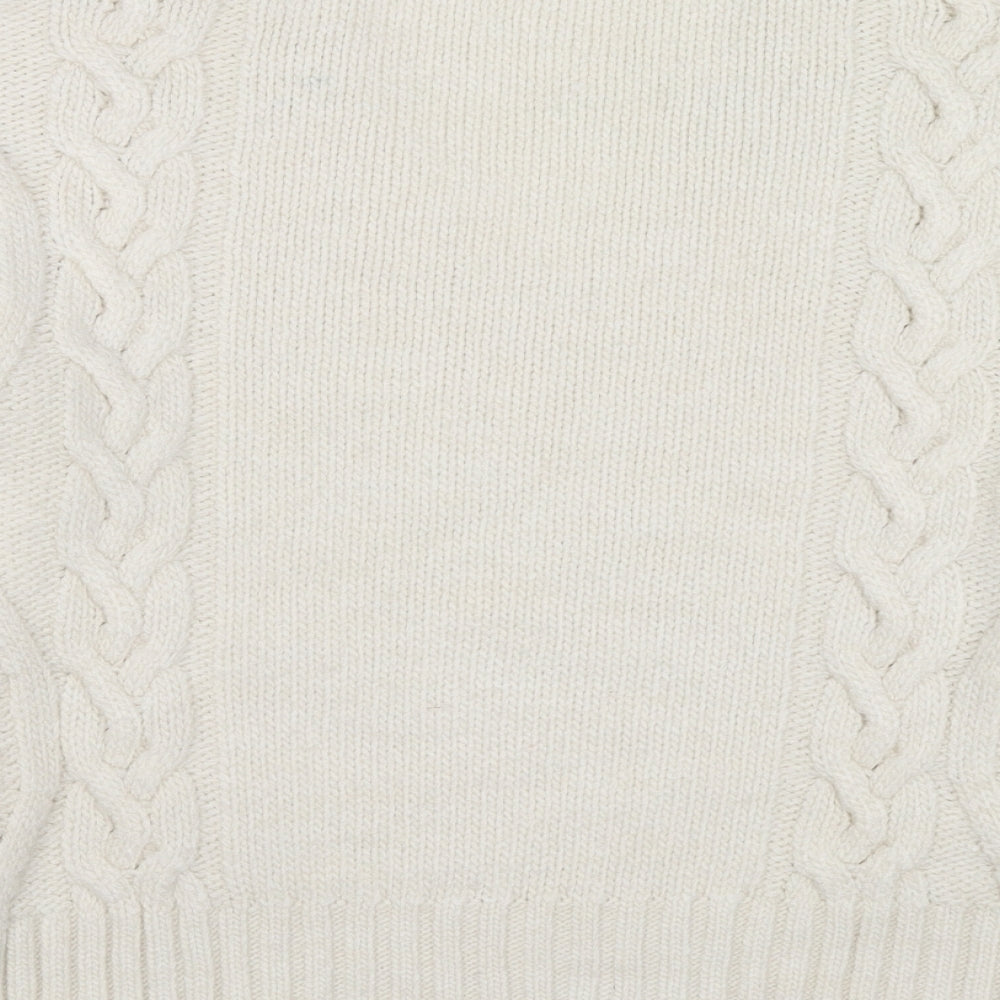 Mango Womens White V-Neck Polyester Pullover Jumper Size M