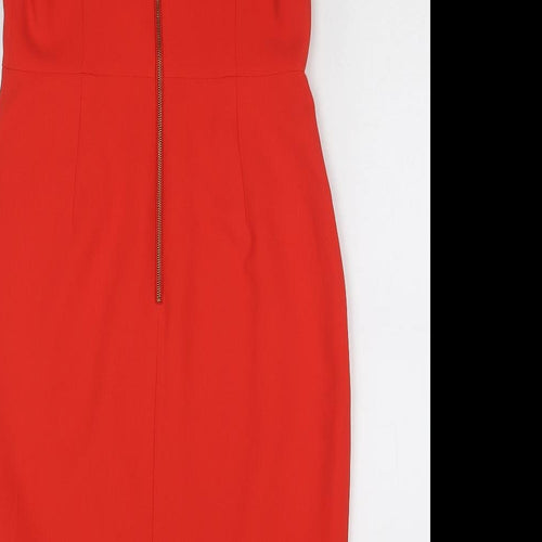 Coast Womens Red Polyester Sheath Size 12 V-Neck Zip - Lace Detail