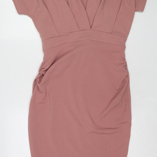 Boohoo Womens Pink Polyester Pencil Dress Size 12 V-Neck Pullover