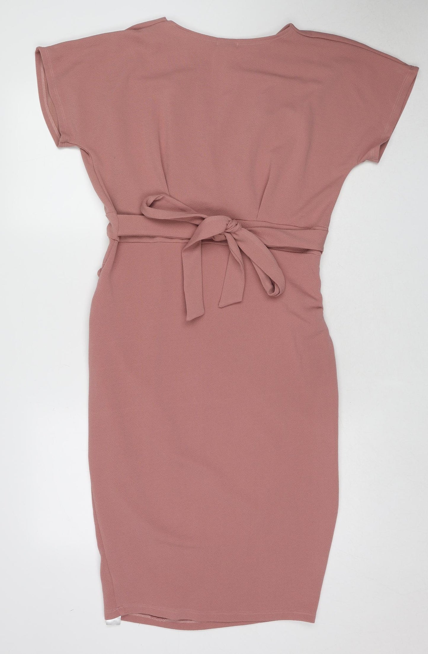 Boohoo Womens Pink Polyester Pencil Dress Size 12 V-Neck Pullover