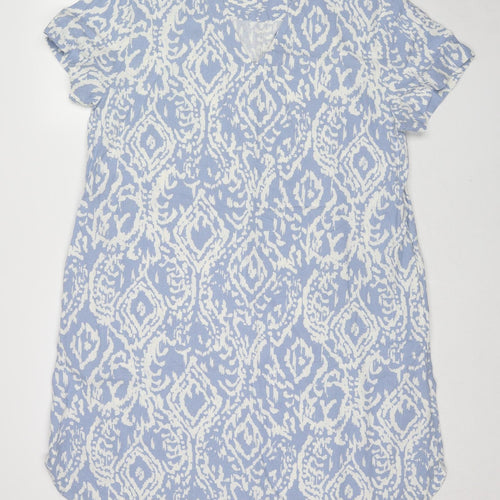 Marks and Spencer Womens Blue Geometric Linen Shift Size 18 V-Neck Pullover