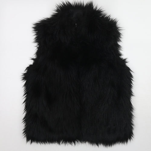 Miss Real Vintage Womens Black Gilet Jacket Size 14 Zip - Faux Fur