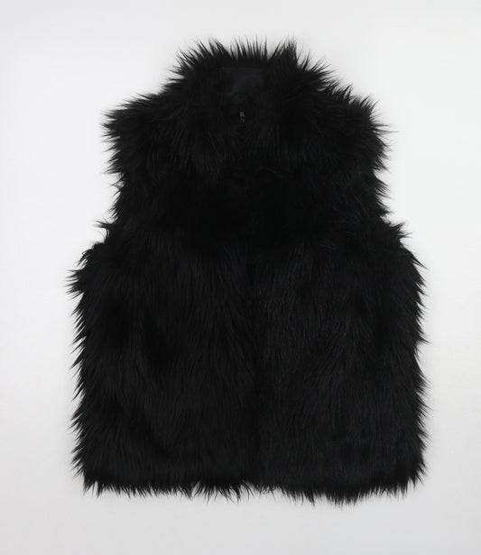Miss Real Vintage Womens Black Gilet Jacket Size 14 Zip - Faux Fur