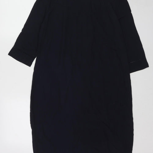 Marks and Spencer Womens Blue Viscose Sheath Size 16 Boat Neck Button
