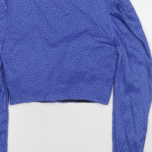 Zara Womens Blue Polka Dot Polyester Cropped Blouse Size S Sweetheart
