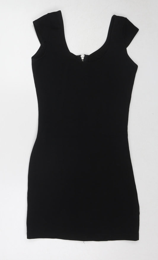H&M Womens Black Cotton Mini Size 8 Scoop Neck Zip
