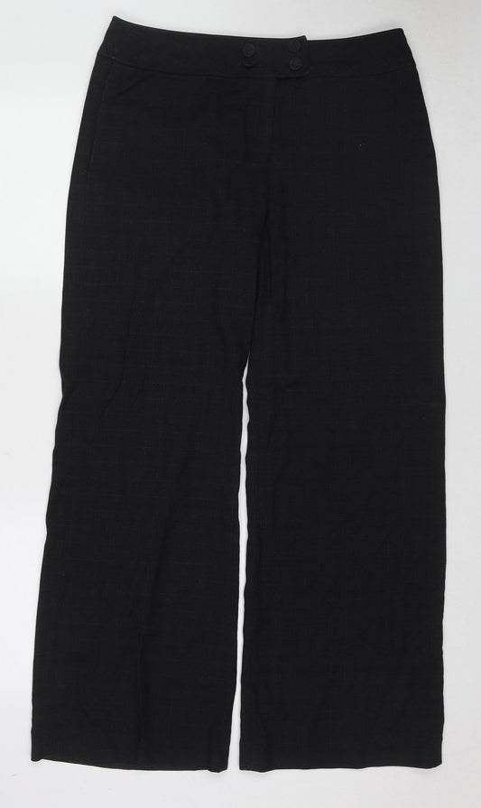NEXT Womens Black Check Polyester Dress Pants Trousers Size 12 L30 in Regular Zip