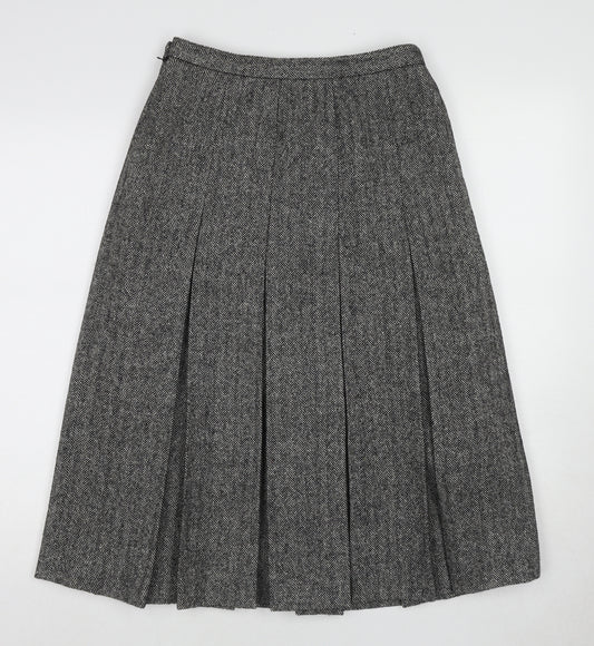 Windsmoor Womens Grey Herringbone Wool Pleated Skirt Size 12 Zip