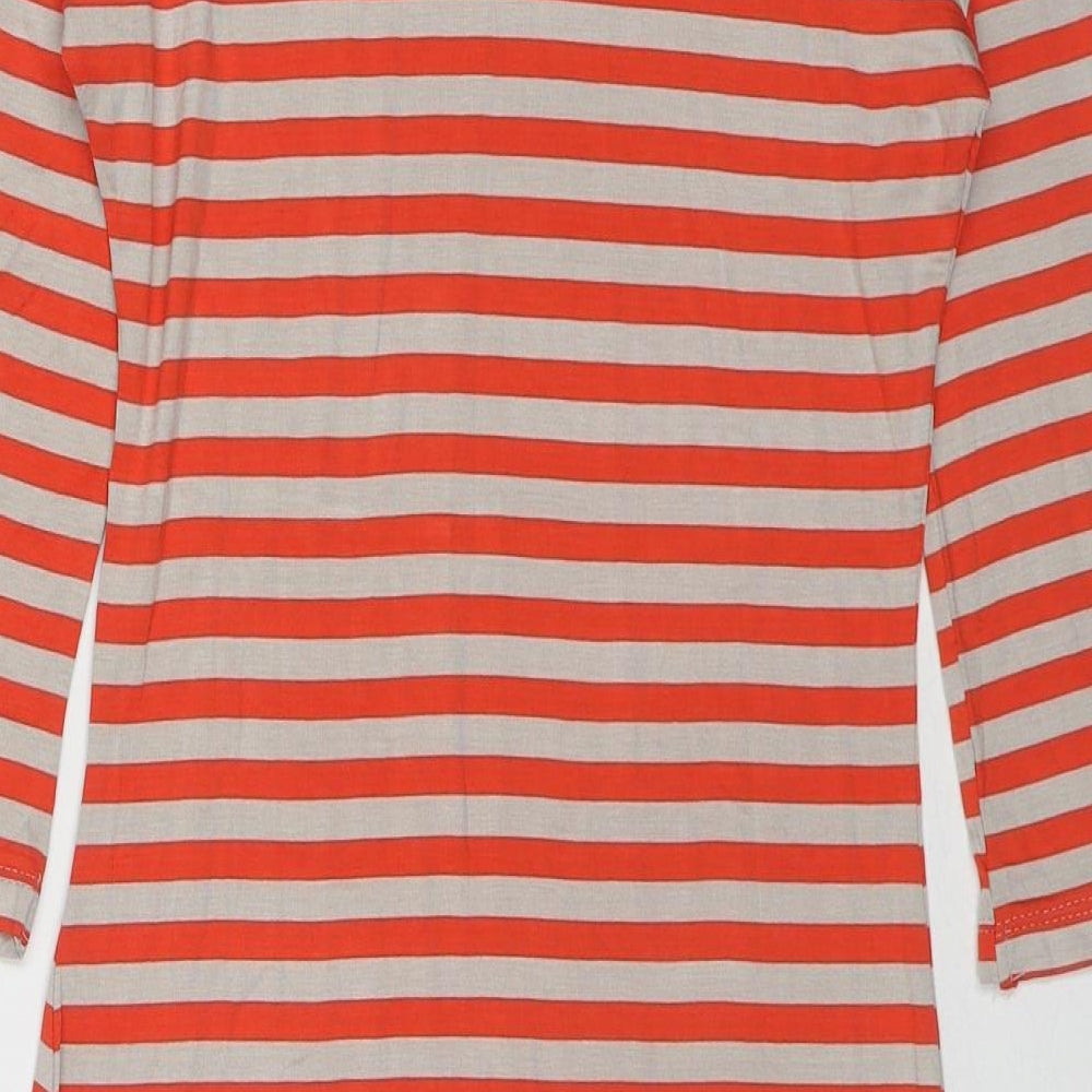 Huf&Dee Womens Red Striped Viscose T-Shirt Dress Size S High Neck Button