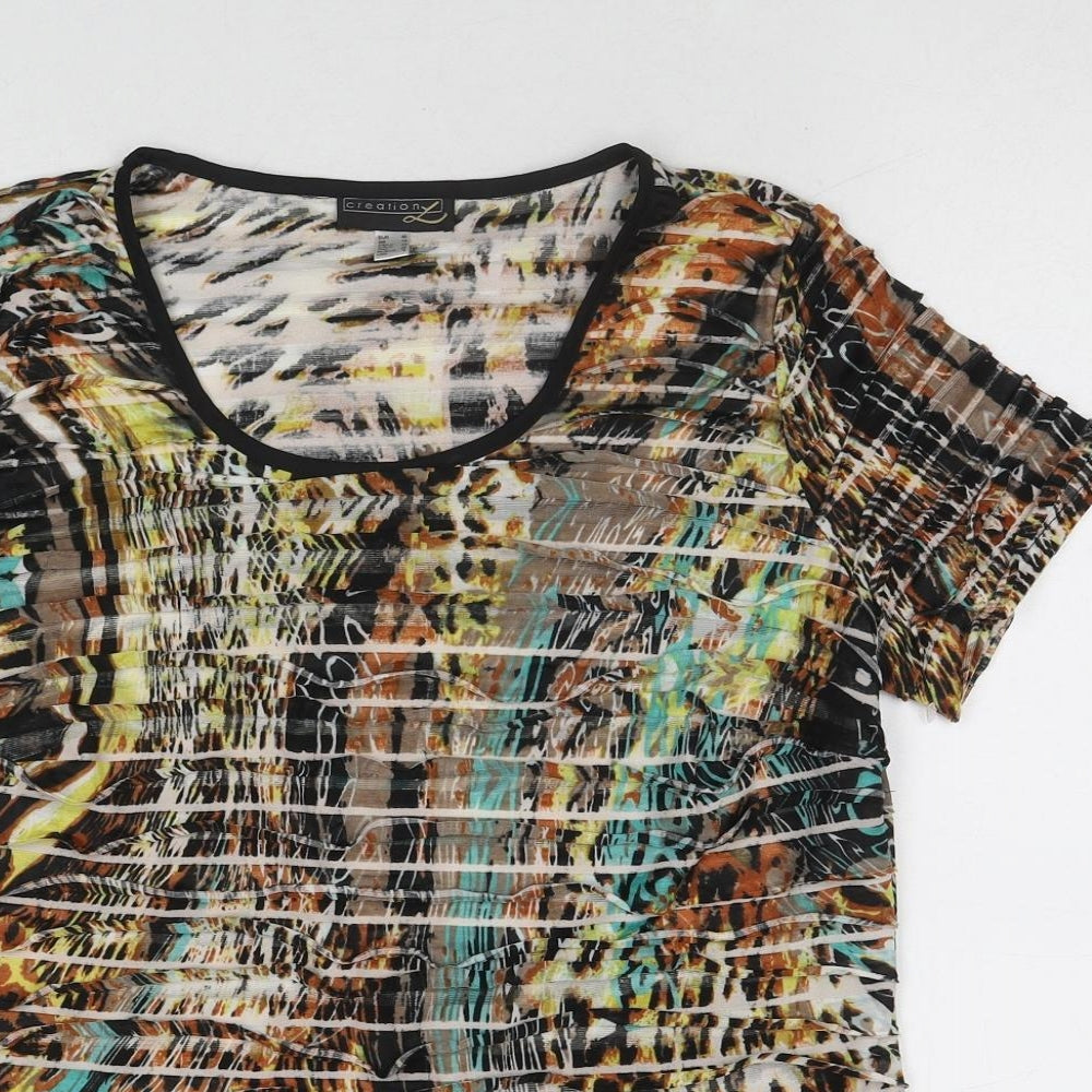 Creations Womens Multicoloured Geometric Polyester Basic T-Shirt Size 14 Round Neck