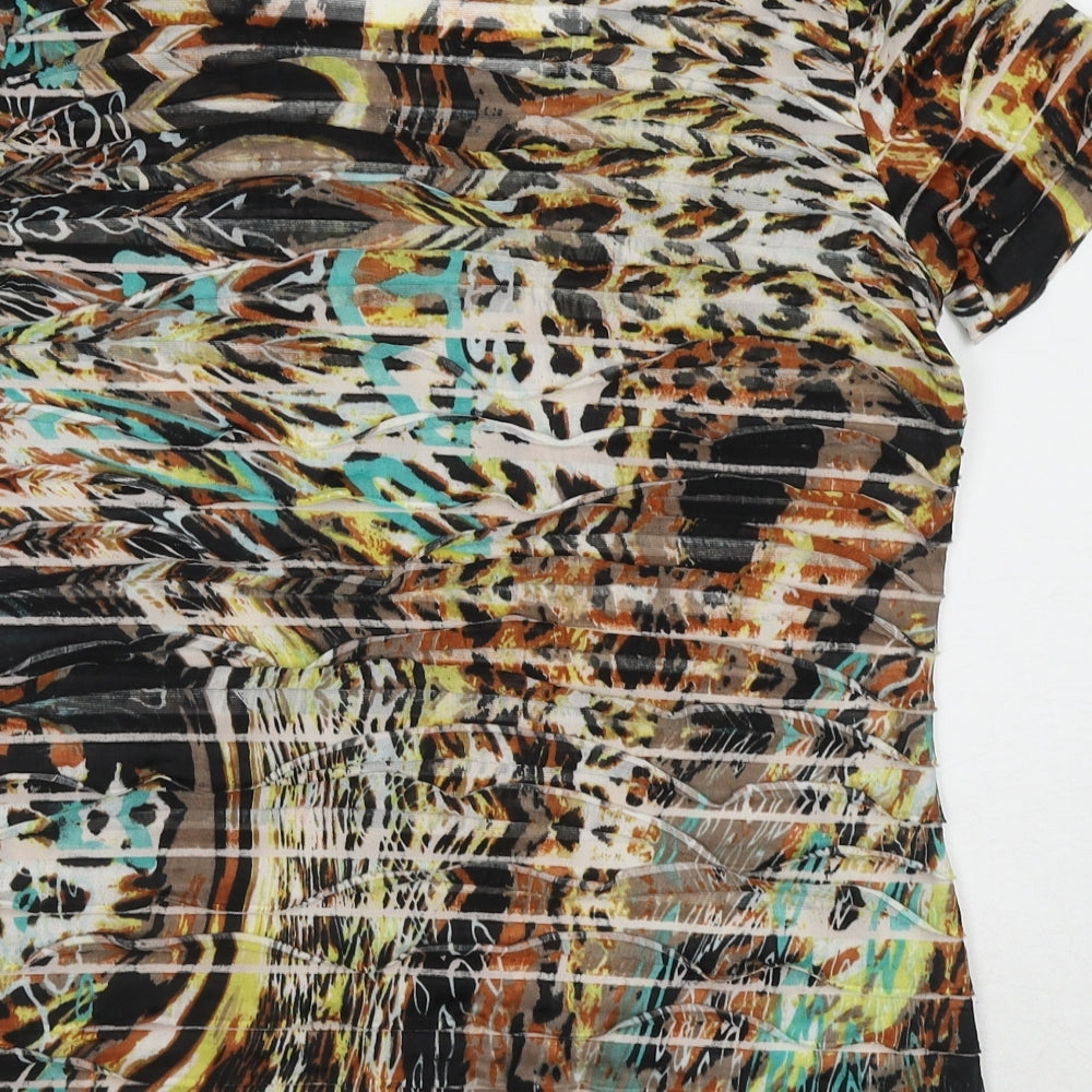 Creations Womens Multicoloured Geometric Polyester Basic T-Shirt Size 14 Round Neck