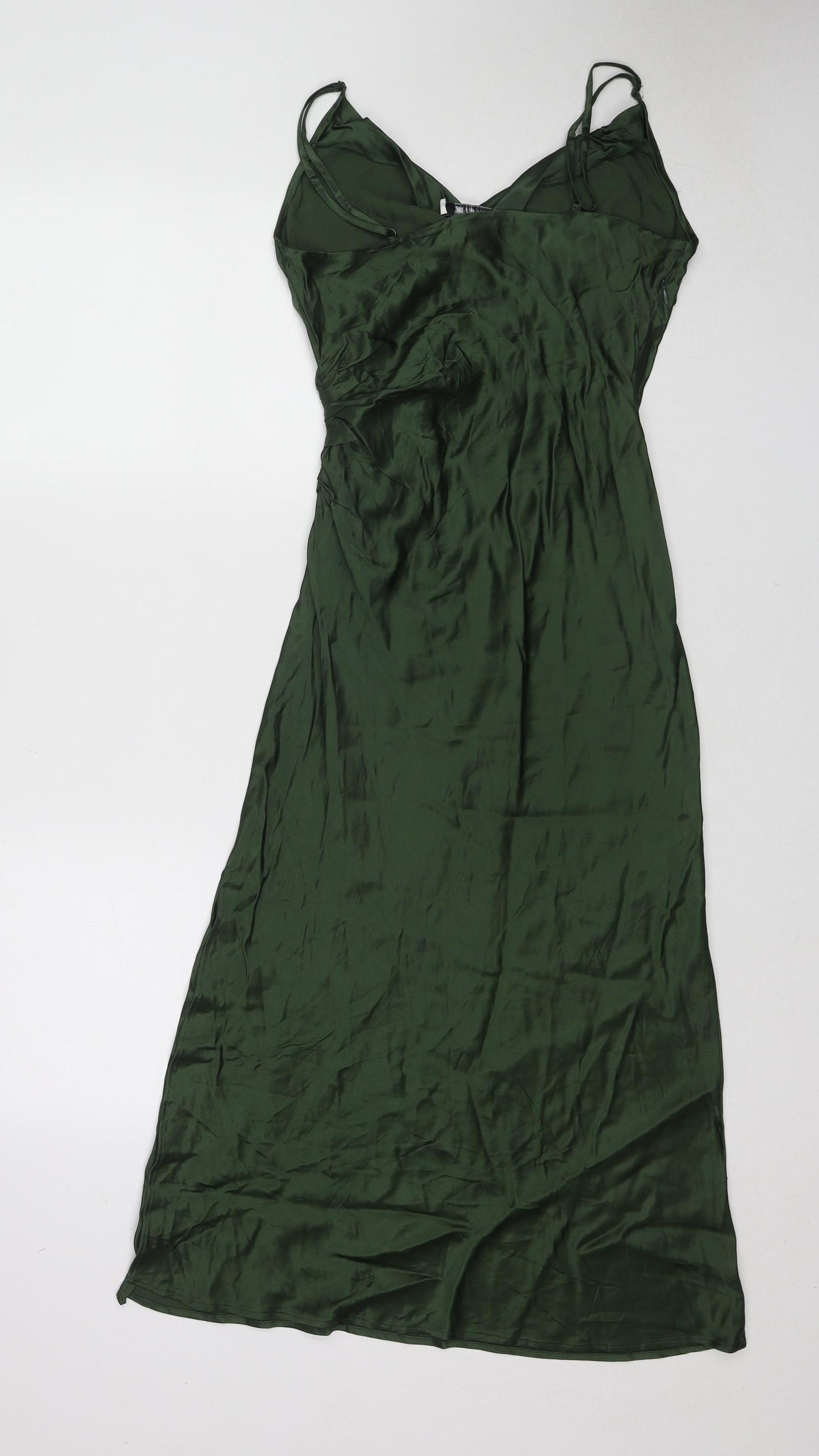 Zara Womens Green Viscose A-Line Size S V-Neck Zip