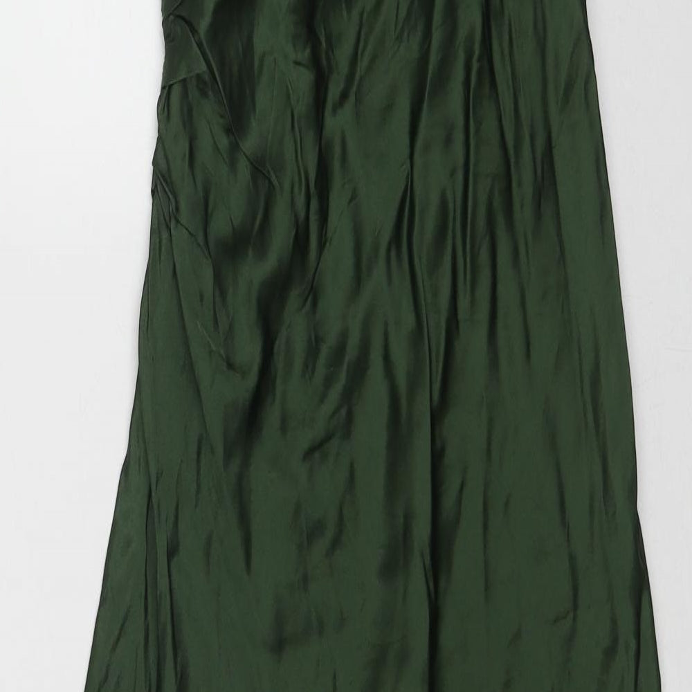 Zara Womens Green Viscose A-Line Size S V-Neck Zip