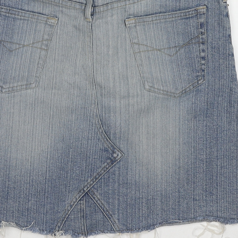 Denim & Co. Womens Blue Cotton A-Line Skirt Size 12 Zip