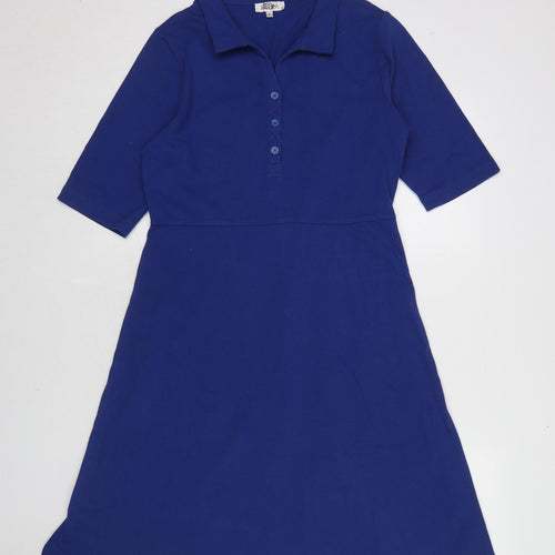 Patra Womens Blue Cotton A-Line Size S Collared Button