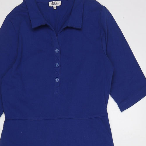 Patra Womens Blue Cotton A-Line Size S Collared Button