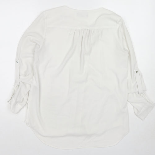 New Look Womens White Polyester Basic Blouse Size 10 V-Neck