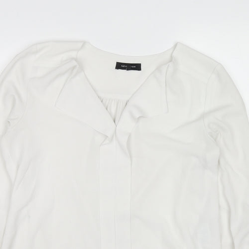 New Look Womens White Polyester Basic Blouse Size 10 V-Neck