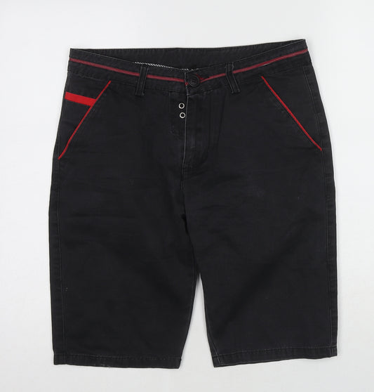 Motor Mens Black Cotton Chino Shorts Size 32 in L12 in Regular Zip