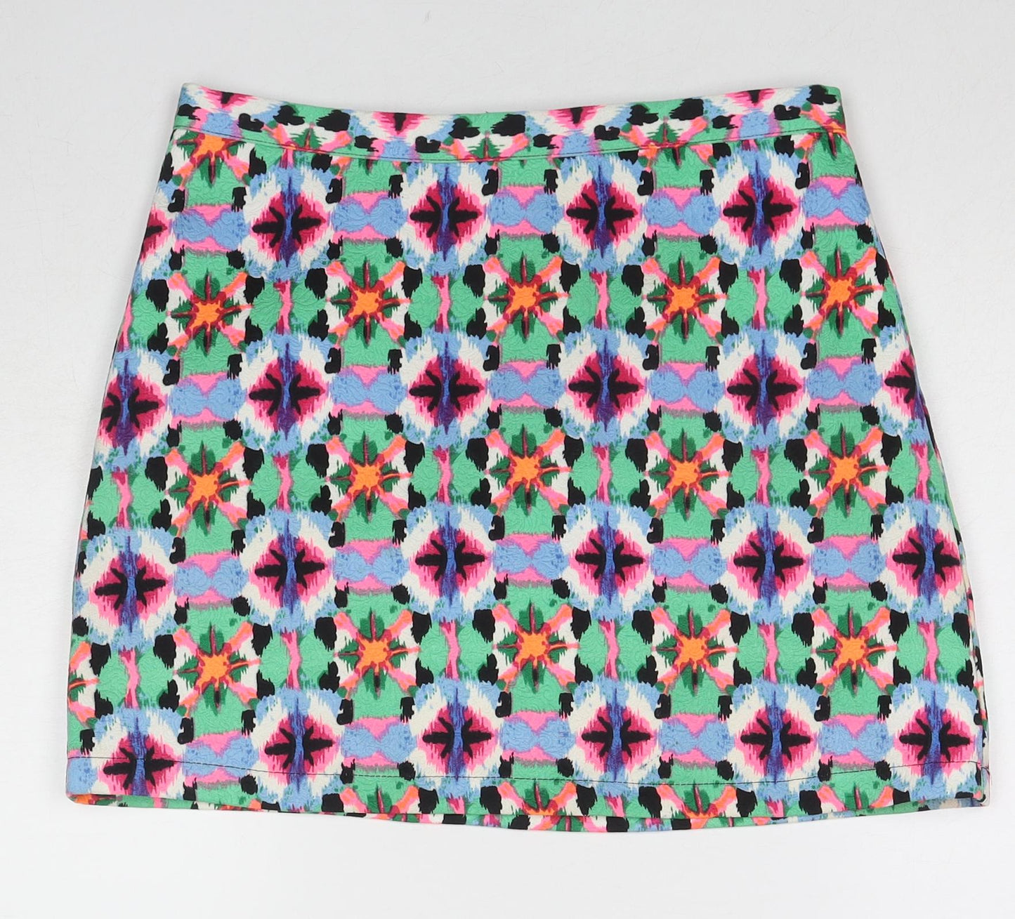 Fashion Union Womens Multicoloured Geometric Polyester A-Line Skirt Size 10 Zip