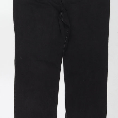 Marks and Spencer Womens Black Cotton Straight Jeans Size 16 L27 in Regular Zip