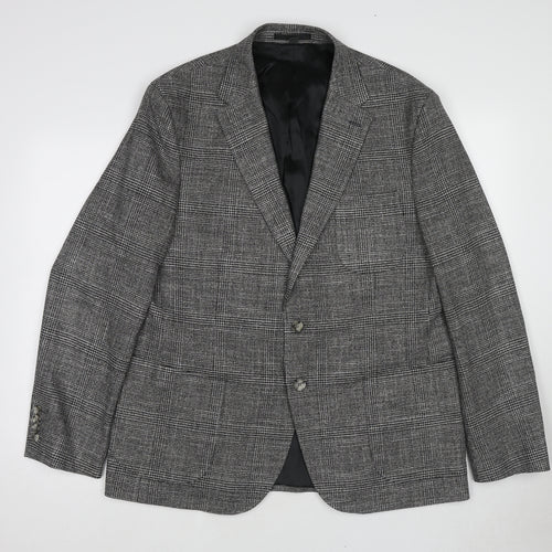 Marks and Spencer Mens Grey Plaid Polyacrylate Fibre Jacket Blazer Size 44 Regular