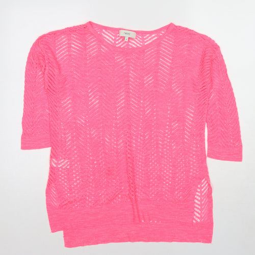NEXT Womens Pink Round Neck Geometric Cotton Pullover Jumper Size 12