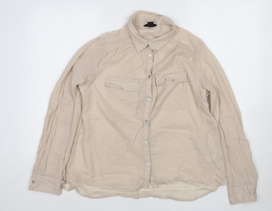 H&M Womens Beige Cotton Basic Button-Up Size 10 Collared