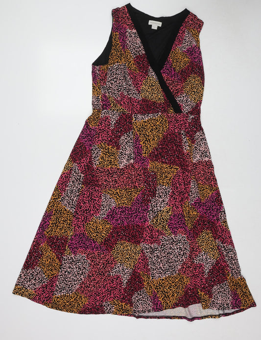 Monsoon Womens Multicoloured Geometric Viscose Trapeze & Swing Size 14 V-Neck Pullover