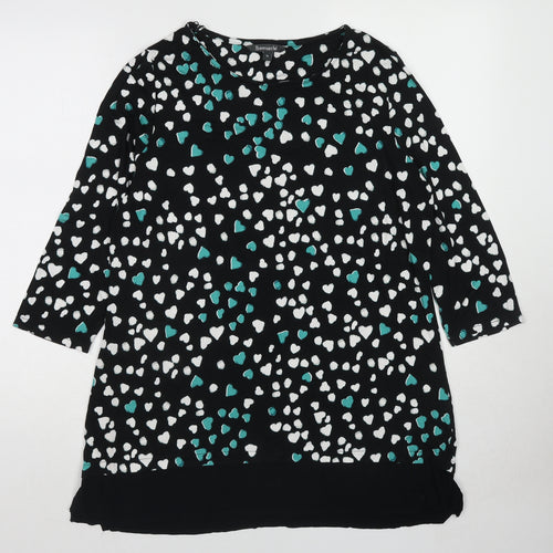 Bonmarché Womens Black Round Neck Geometric Viscose Pullover Jumper Size 16 - Heart pattern