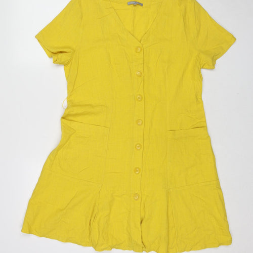 Oliver Bonas Womens Yellow Viscose A-Line Size 12 V-Neck Pullover