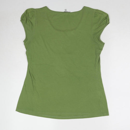 Laura Ashley Womens Green Cotton Basic T-Shirt Size 14 Round Neck