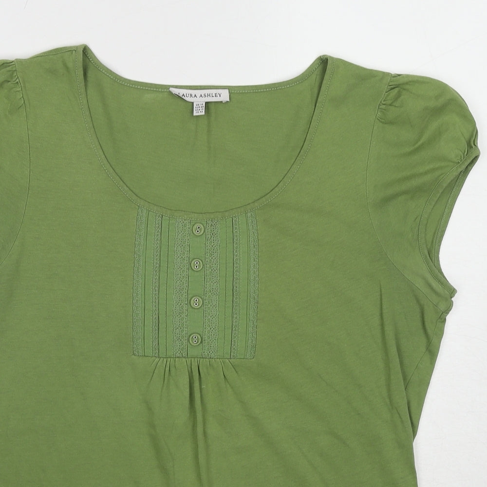 Laura Ashley Womens Green Cotton Basic T-Shirt Size 14 Round Neck
