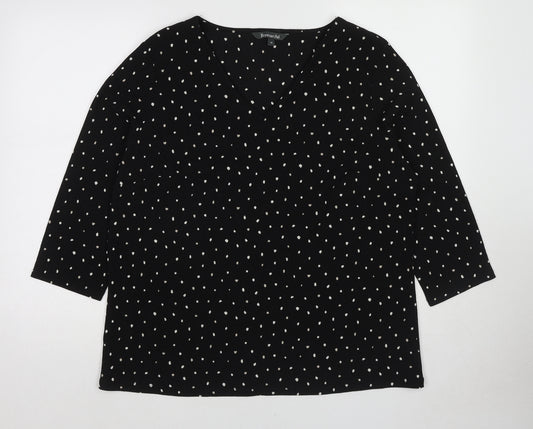 Bonmarché Womens Black Polka Dot Polyester Basic Blouse Size 18 Round Neck