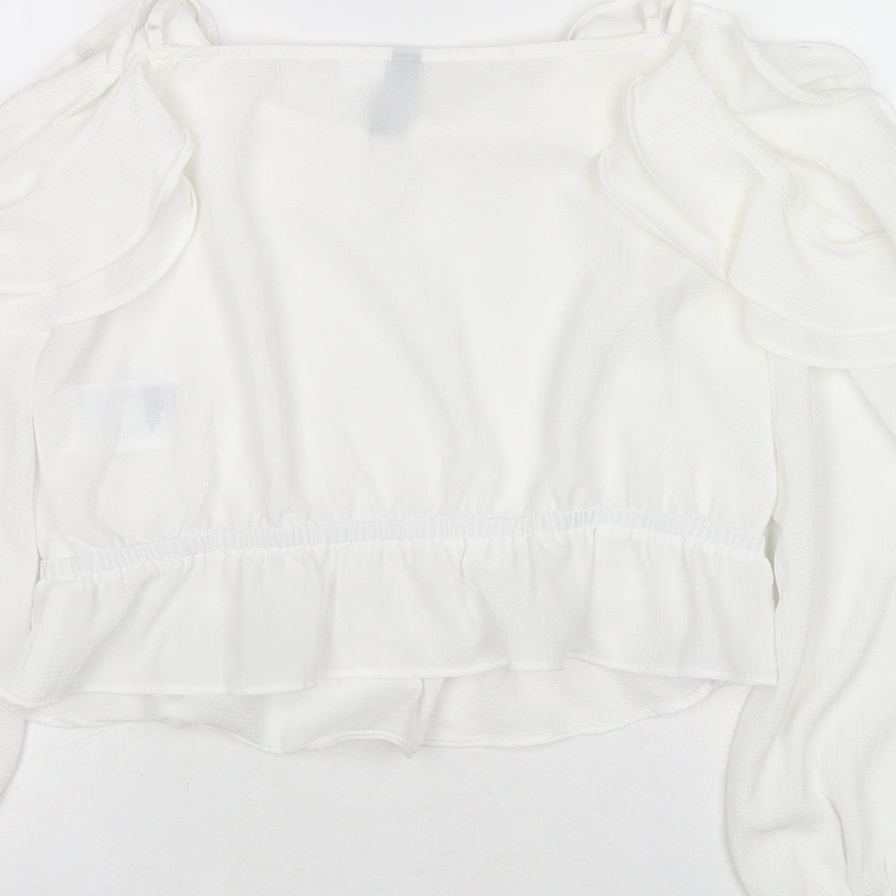 Divided by H&M Womens White Polyester Cropped Blouse Size 10 Round Neck