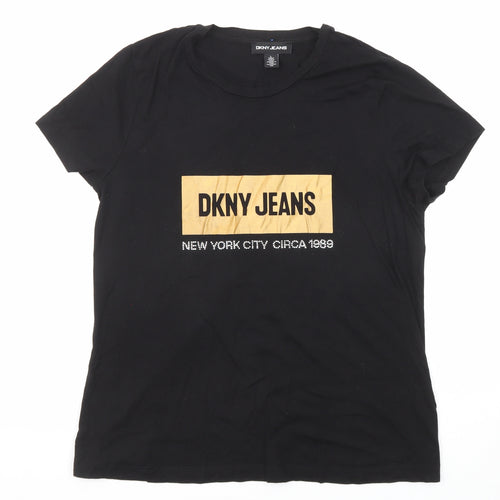 DKNY Womens Black Cotton Basic T-Shirt Size L Round Neck - DKNY Jeans