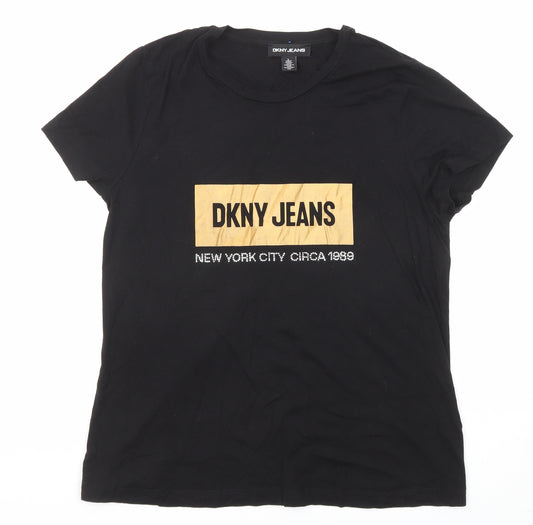DKNY Womens Black Cotton Basic T-Shirt Size L Round Neck - DKNY Jeans