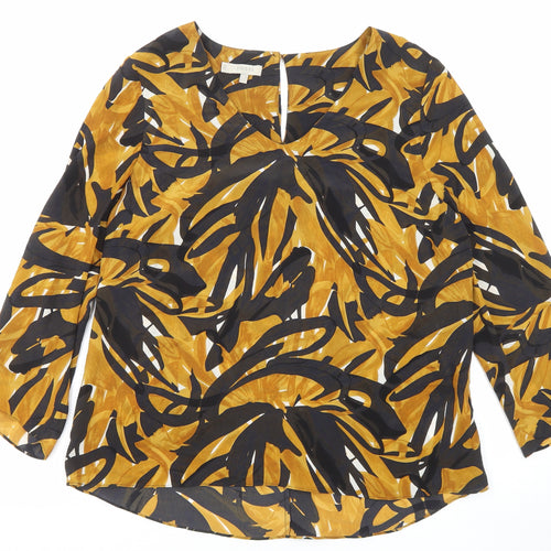 Hobbs Womens Yellow Geometric Silk Basic Blouse Size 12 V-Neck