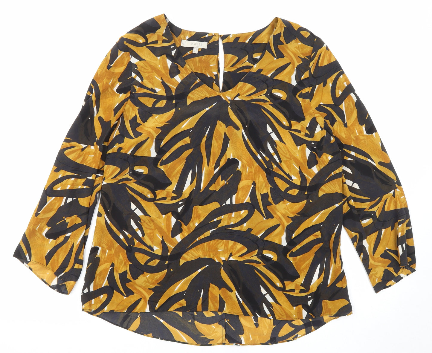 Hobbs Womens Yellow Geometric Silk Basic Blouse Size 12 V-Neck